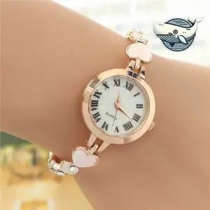 여성용 로즈골드 하트 장식 시계 우아한 가죽 여성시계 여자시계 손목시계 패션시계