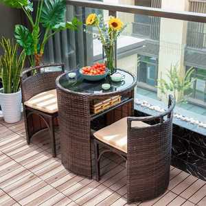 라탄 야외 테이블 세트 의자 벤치 테라스 발코니 카페 A