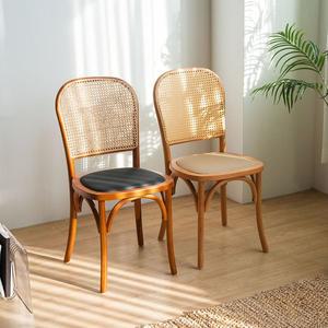 [체어팩토리]곡목 라탄 쿠션 방석 가죽 체어 거실 카페 홈 인테리어 디자인 의자