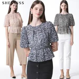 [쉬즈미스][쉬즈미스(SHESMISS)] 플라워 프린트 허리 밴딩 블라우스 (택가격 138