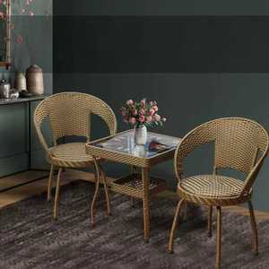 라탄 야외 테이블 세트 원형 티테이블 테라스 정원 A