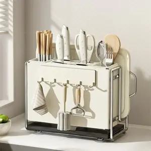 모던 슬림 칼 도마 거치대 주방도구 조리도구 정리 올인원 수납 수저통