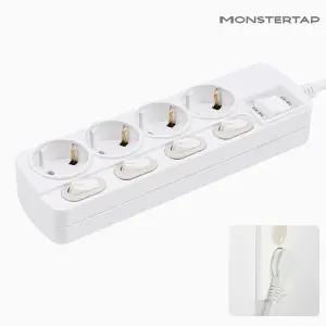 몬스터탭 THE 슬림플러그 국산 개별 스위치 4구 멀티탭 1.5M 납작멀티탭 과부하차단 틈새 납작 플러그 콘센트