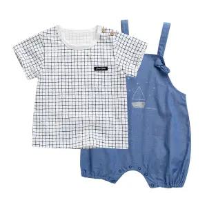 여름아기옷 국내생산 체스멜빵 반팔 상하복 2종세트 돌 두돌 영유아복_그린베베