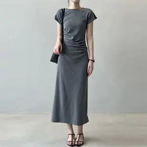 [하프클럽/릴룸]주폭) 시크 셔링 쫀쫀 스판 반팔 롱원피스(3컬러)