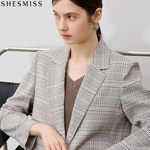 [쉬즈미스] 고품격 클래식 린넨 원버튼 체크 자켓 (택가격 398000원) (P003651942)