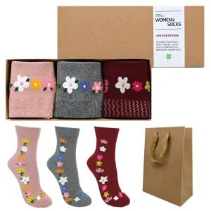 여성 미끄럼방지 [3매입] 양말선물세트 쇼핑백포함 추석명절 구정설날선물 어버이날단체 회사 행사 답례품