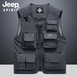 JEEP SPIRIT 봄철 야외 낚시 조끼 남성용 포켓 작업복 조끼