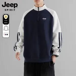 JEEP SPIRIT 남자 반집업 맨투맨 봄 가을 캐주얼 배색 카라 티셔츠