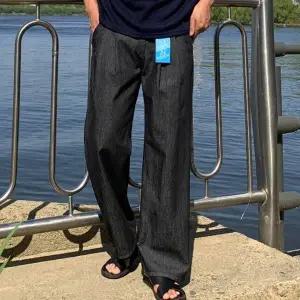 남자 3단기장 아이스 논페이드 생지 와이드 데님 팬츠