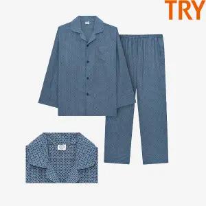 남자면잠옷 긴팔 9부 60수 주자직 카라 봄 가을 간절기 잠옷 상하 세트