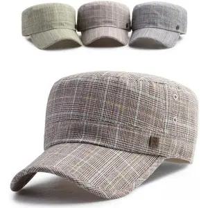 남자 여름 가볍고 시원한 린넨 체크 군모 빅사이즈