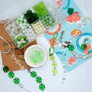 행운 네잎클로버 비즈 폰스트랩 키링 폰보호캡 DIY 키트 세트