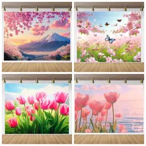 봄 포토존 배경 현수막 유치원 어린이집 행사 촬영 꽃 창 풍경 정원 초원 벚꽃 생일 파티 장식 배너