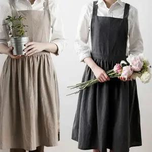면 앞치마 원피스 멜빵형 데일리 여성 앞치마 카페 가정용 주방