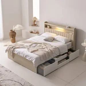 수도권무료 수납력좋은(4개서랍) LED조명 선반형침대 퀸Q 본넬매트 포함 BJ3193