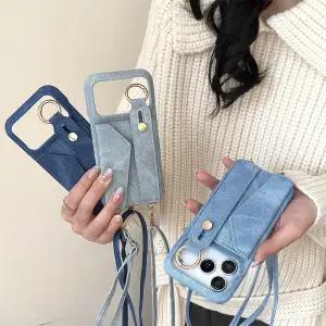 갤럭시 s26 s25 s24 s23 플러스 울트라 데님 청 가죽 카드 수납 지갑 링 손목 밴드 목걸이 스트랩 케이스