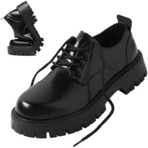 남성 가죽 레이스업 플랫폼 옥스포드 라운드 토 청키 힐 러그 밑창 하이팅 소프트 바텀 더비 캐주얼 슈즈