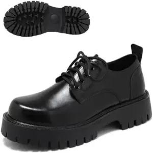 남성 가죽 플랫폼 블록 힐 옥스포드 클래식 라운드 토 레이스 업 러그 솔 소프트 바텀 비즈니스 워크