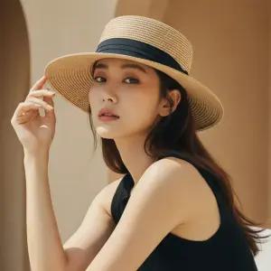 루타미 플랫 크라운 스트로 밀짚모자