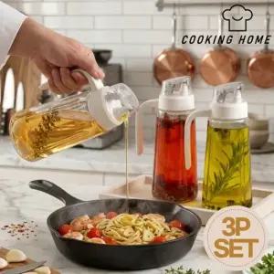 [무배 기획상품] 쿠킹홈 자동개폐 유리 오일병 디스펜서 3P세트 600ml