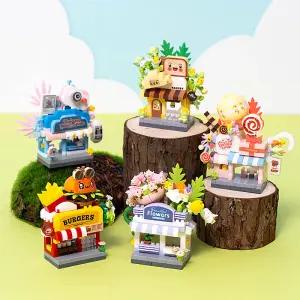 [오피스스쿨] 민화 KC인증 미니 입체 블록 가게 (5종택1) 나노블럭 미니어쳐 끼우는 조립블록 작품 전시 상점거리 만들기