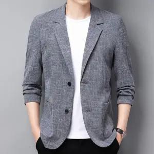 여름 슬림핏 린넨 인터메조 경량 네이비 남성 가디건 재킷 정장 조끼