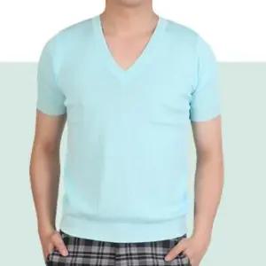 남성 브이넥 반팔니트 가볍고 신축성 좋은 스판원단 편안한 착용감 깔끔한 박음처리 반팔티