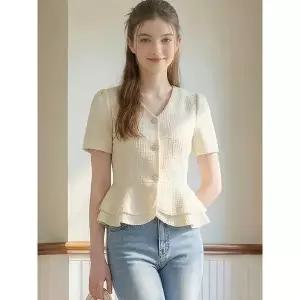 [포커스](팩토리스토어 강남점)V넥 페플럼 트위드 자켓_PBBF6M1JK1071