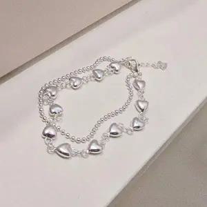 [골드스마일]S752 여성 통통하트 팬던트 레이어드 두줄 팔찌 데일리 은팔찌