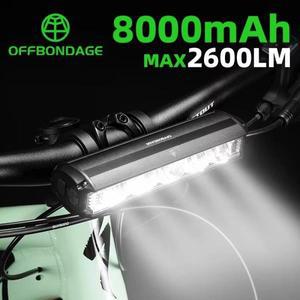 OFFBONDAGE 자전거 전면 조명 2600LM 라이트 8000mAh 방수 손전등 USB 충전 MTB 도로 사이클링 램프 액세서