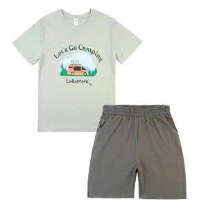 남아 캠핑 프린팅 순면 반팔 반바지세트 신축성 초등생여름옷