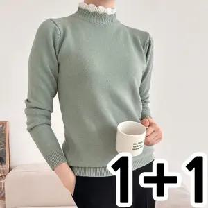 1+1 여자 모크넥레이스 무지니트 가을겨울 긴팔티셔츠