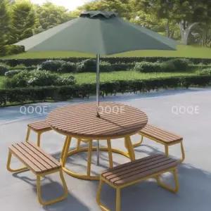 북유럽 야외 파라솔 원형 테이블 벤치 의자 세트 6-8인용 플라스틱 목재 철제 빈티지 카페