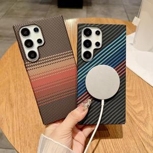 삼성 갤럭시 S22 23 S24 S25 플러스 울트라용 케블라 아라미드 카본 파이버 케이스, 마그세이프 럭셔리 커