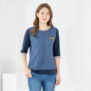 엄마옷 모슬린 엄마옷 티셔츠 반팔 라운드 배색 603HJK267 중년여성/50대/60대/70대/빅사이즈/할머니옷/마