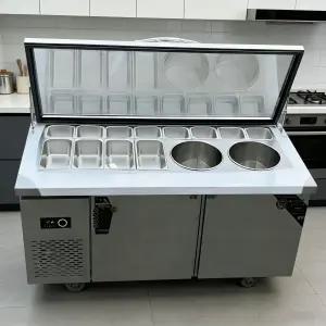 업소용 냉장 냉동 쇼케이스 샐러드바 토핑 테이블 피자 재료 보관 작업대 과일 디스플레이