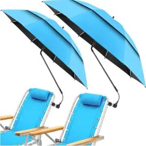 NBtoUS 2팩 48.6인치 이중 캐노피 우산 클램프 UPF50 비치 체어 클립 360 조절 가능한 휴대용 야외 그늘막