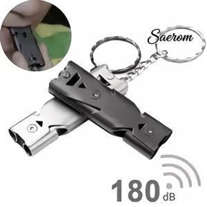 생존 호루라기 키체인 고데시벨 비상 (야외 캠핑 하이킹용) 이중 튜브 디자인 큰 소리 안전 경보 휴대용