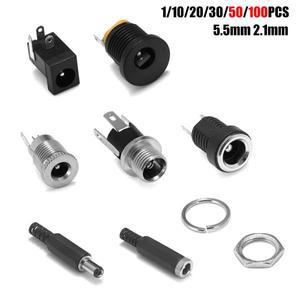DC 전원 잭 소켓 암수 커넥터 5.5mm 2.1mm 플러그 너트 패널 마운트 어댑터