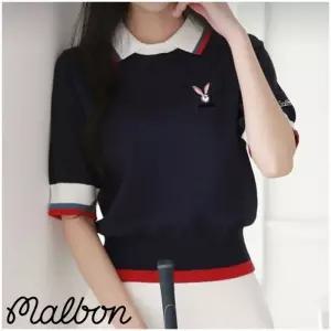 신 말본 여성 라운드니트카라 반팔 티셔츠 - 봄 여름 신상(여성)(골프)