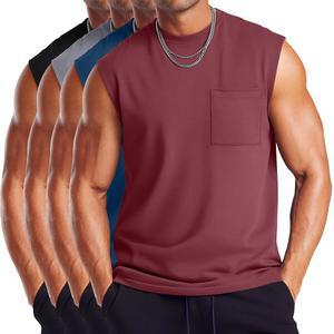 조이모션 4팩 남성 빅 앤 톨 탱크 탑 L-5XL 운동 민소매 짐 머슬 셔츠 여름 크루넥 티셔츠 포켓 포함