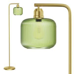 거실용 유리 바닥 램프, 녹색 리브 유리 램프 그늘막과 페달 스위치가 있는 현대식 스탠딩 램프, 66 u201D 높이 램프 및 침실 공부방용 금 바닥 램프, 브러시드 골드(3000,000 LED 전구 포함)