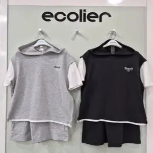 에꼴리에 동백01 에꼴리에 4.5부 후드 조끼 레이어드티 세트복 26B5703-0