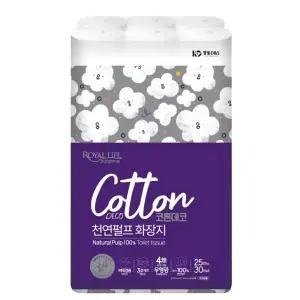 로얄라이프 코튼데코 3겹 천연펄프 화장지 25m 30롤x1개