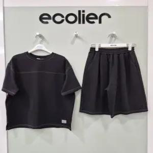 에꼴리에 동백01 에꼴리에 5부 배색 스티치 쿨 양면티 세트복 26B0701-0