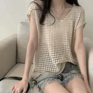 탑 레이어드 용 펀칭 시스루 브이넥 조끼 베스트 여름