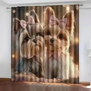 암막커튼 블라인드 2 개 귀여운 예쁜 감성 요크셔 프린트 커튼 침실 거실 주방 가정 창