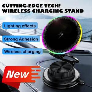 호환 무선 충전기 차량용 휴대폰 거치대 흡착식 진공 마그네틱 폰 스탠드 RGB 조명 360도 회전 스마트폰용