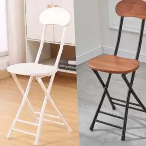 접이식 등받이 의자 간이 보조 철제 접이식 의자 원목 휴대용 캠핑용 화장대 사무용 라운드 심플 주방 캠핑